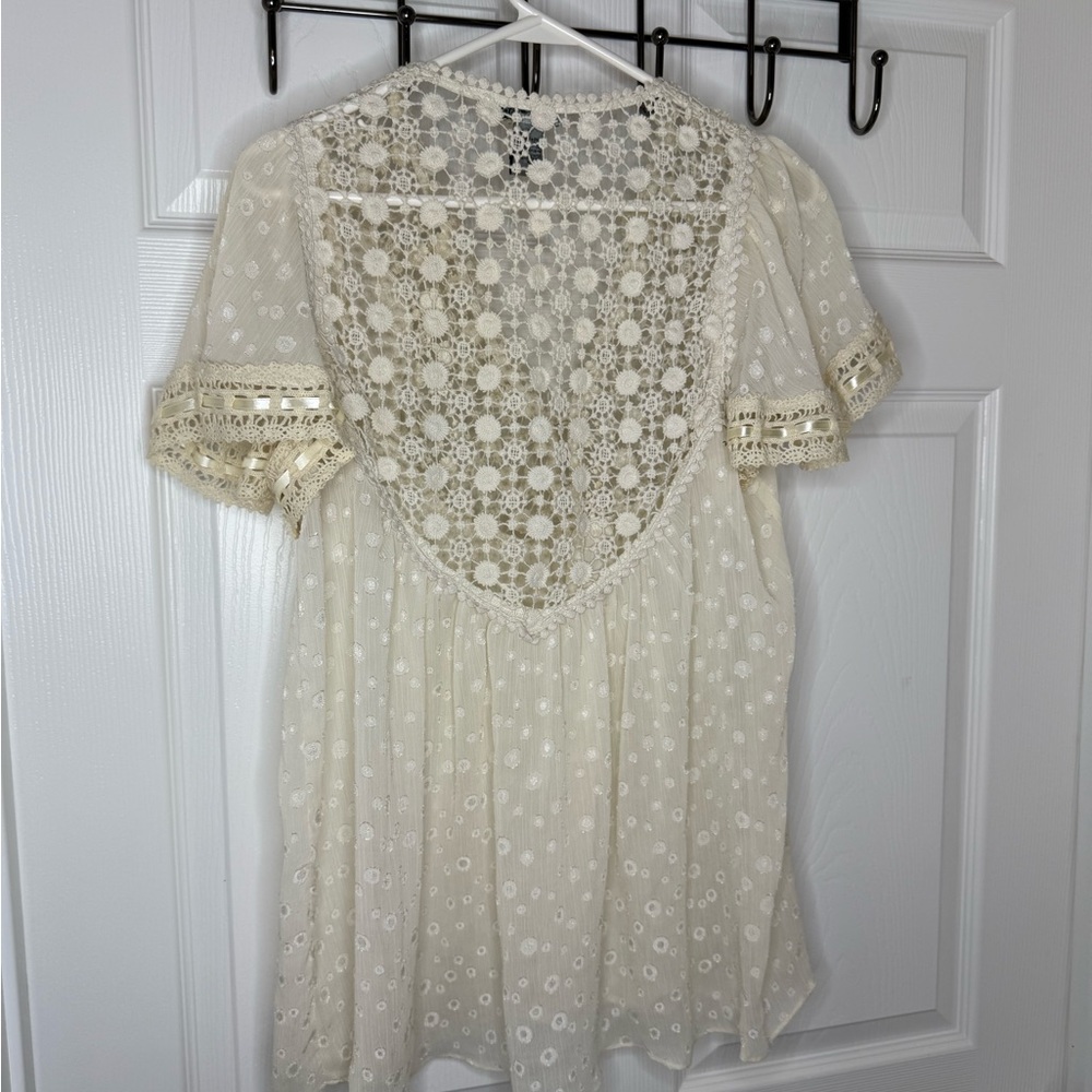 Lilly Mason Bohemia Style Dress Size M Women's with Dip-Dye Cream and Beige Lace - Picture 10 of 11